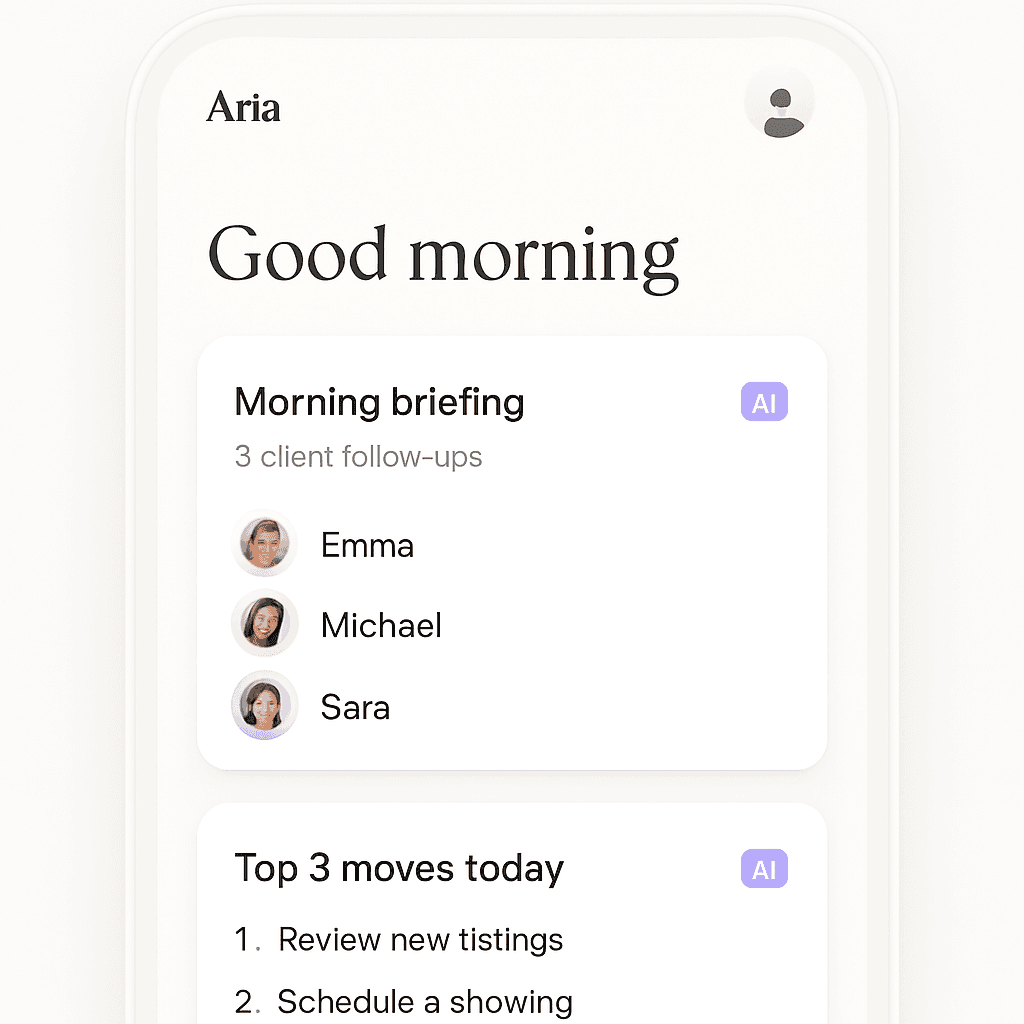 Aria Today view — morning briefing and client priorities